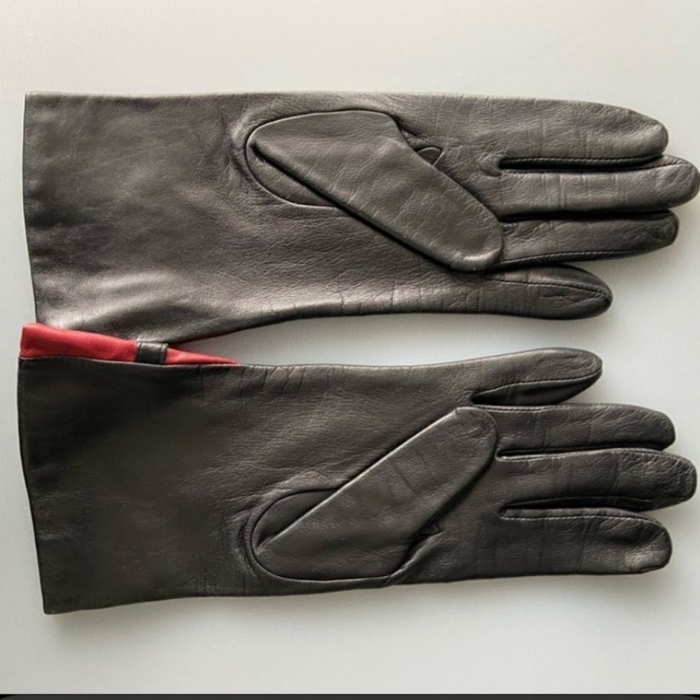 VINTAGE BLACK LEATHER GLOVES - Picture 2 of 6
